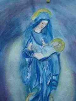 Maria mit Jesuskind 90x70 auf Aquarell